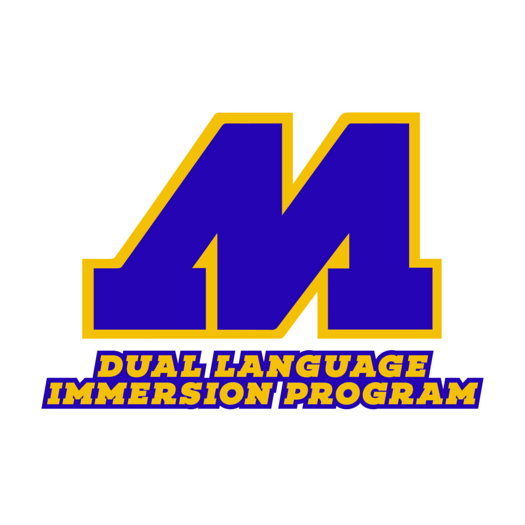 Dual Language Immersion Program logo with the large M for the Muscatine Community School District 
