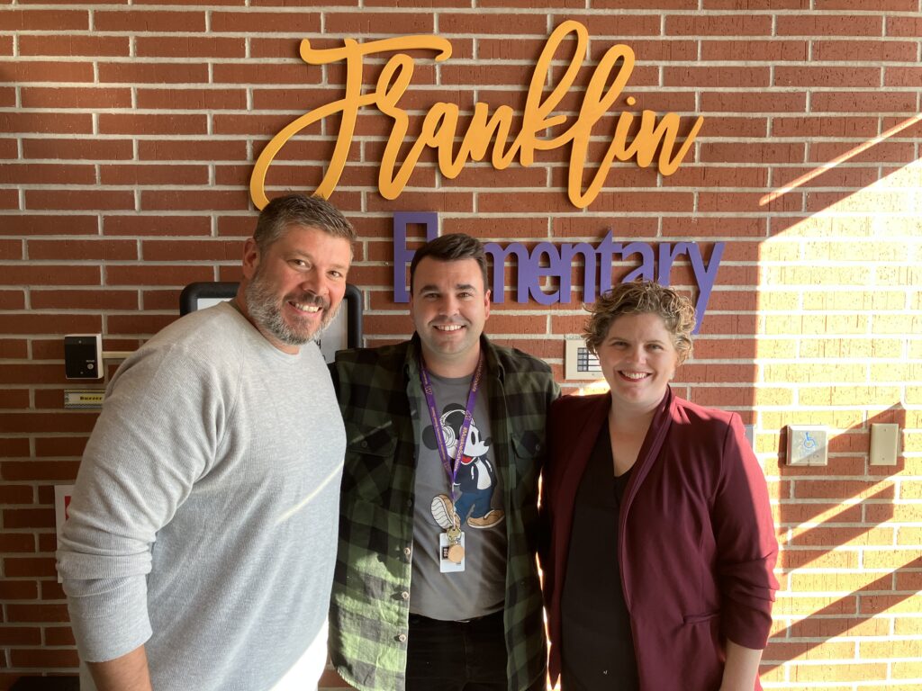 Photo featuring Corry Spies, Jorge Torres and Stefanie Wagner at Franklin Elementary School. 