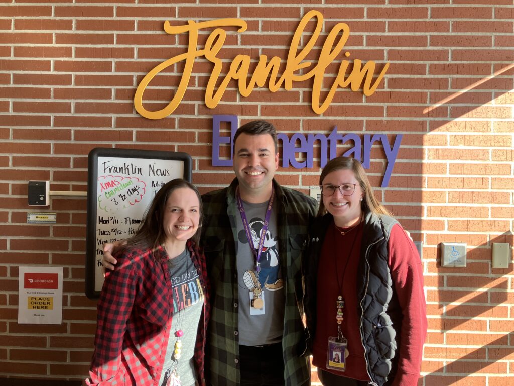 Photo of Emily Wolf, Jorge Torres, and Emma Martin at Franklin Elementary School. 