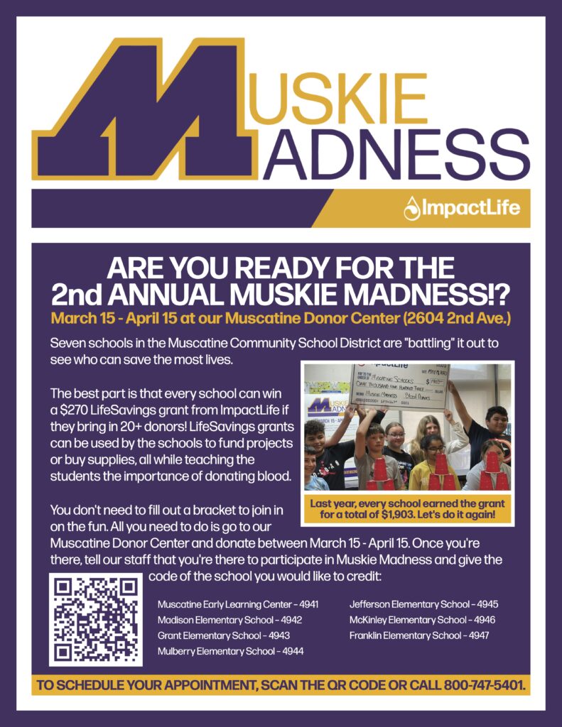 Muskie Madness blood drive through April 15 2025 flyer 
