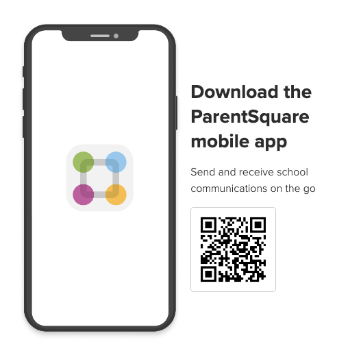 ParentSquare graphic that contains a scannable qr code to download their app