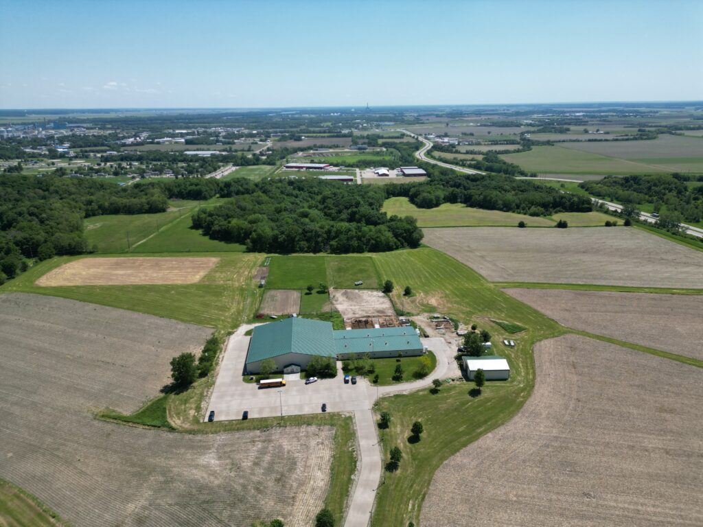 Drone picture of the Muscatine Ag Learning Center 